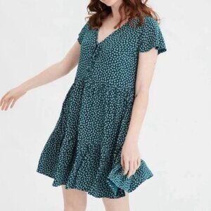 American Eagle Green Babydoll Floral Dress American Eagle Outfitters